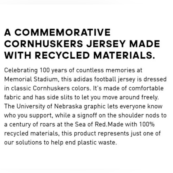 Adidas 7 Nebraska Husker Memorial Stadium 100th Anniversary Jersey Medium - Picture 16 of 16